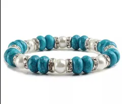 大人気！ターコイズブレスレット　パール　パワーストーン　ジルコニアダイヤ