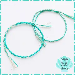 アンクレット　ミサンガ　足首　ターコイズグリーン　ワンポイントラメ