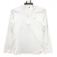 【美品】アディダス 長袖ハイネックシャツ 白 一部織生地 ハーフジップ 胸ロゴ  レディース M ゴルフウェア adidas
