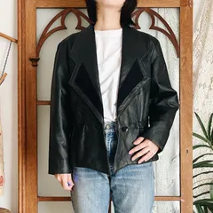 フランス古着 90's 黒 ラムレザー テーラードジャケット（m252）