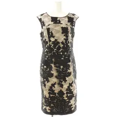 ダイアグラム グレースコンチネンタル Diagram GRACE CONTINENTAL コードチュール刺繍タイトワンピース ひざ丈 ノースリーブ 36 ブラック ベージュ /DF ■OS