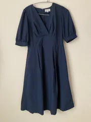 anatelier　アナトリエ　パフスリーブフレアワンピース　ネイビー