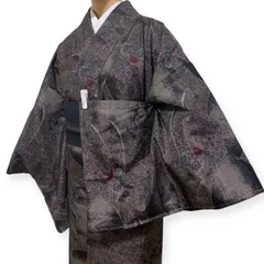 R-1179　紬　着物　袷　絹　裄64.5センチ　ブラウン系　レディース　しつけ糸付き