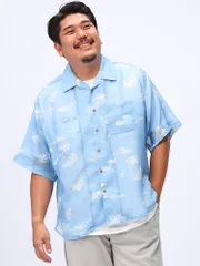 B＆T CLUB ビーアンドティークラブ 半袖 シャツ 大きいサイズ メンズ FAT ANIMAL 総メッシュ パナマ総柄 トップス アロハシャツ サックスのサムネイル