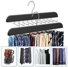 2本組 MIYI ハンガー 20本収納 ネクタイハンガー ベルトハンガー ビジネス専門ハンガー すべり落ちないネクタイラック たっぷりネクタイ 収納 回転 下着収納 ベルト整理 父の誕生日プレゼント ベルト/ネクタイ/スカーフ/キャミソール 20本掛け 木製