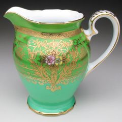 オールドノリタケ グリーン地金盛り花文 ミルクポット クリーマー ジャグ 水差し