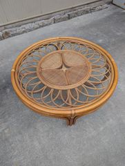 美品　昭和レトロ　ラタン　丸テーブル　籐家具