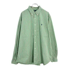 RALPH LAUREN ラルフローレン ボタンダウン 長袖シャツ 大きいサイズ ストライプ ライトグリーン(メンズ XXL)中古 古着 U4954