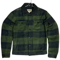 ライフルグリーン チェック ラングラー ボアジャケット フラップ付きポケット スリムフィット アウター トラッカージャケット メンズ 古着 長袖