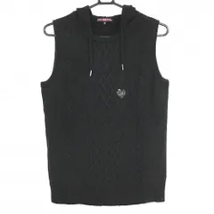 ★SALE価格★ダンスウィズドラゴン フード付ニットベスト 黒 一部ケーブル編み ウール混  レディース 3(L) ゴルフウェア Dance With Dragon