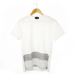 エンポリオアルマーニ EMPORIO ARMANI Tシャツ クルーネック 丸首 半袖 コットン 薄手 切替 布帛 ロゴ 刺繍 S 白 ホワイト /CK1 ■GY19のサムネイル