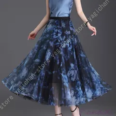 ロング スカート チュールスカート マキシスカート フレアスカート レディース 花柄 シフォン ウエストゴム 春 夏 ロングスカート 体型カバー マキシ丈
