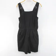 クミキョク 組曲 KUMIKYOKU サロペット パンツ オーバーオール ショート丈 170 黒系 ブラック フリル ロゴ 刺繍 キッズ 子供服