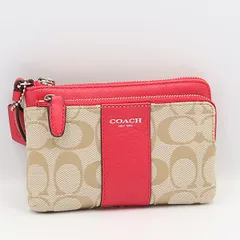 新品同様 コーチ レッド×クリーム シグネチャー ポーチ OGH 2000000