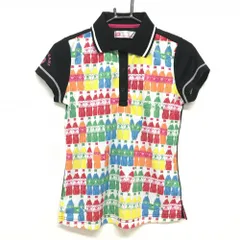★値下げ★ビバハート 半袖ポロシャツ 黒×マルチカラー 前ボトル柄  レディース 40(M) ゴルフウェア VIVA HEART
