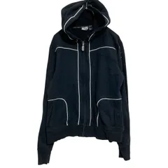 FILA ジップアップ ロゴスウェット パーカー レディース L ブラック ホワイトパイピング フィラ 袖ロゴ 古着卸 アメリカ仕入 a702-5070