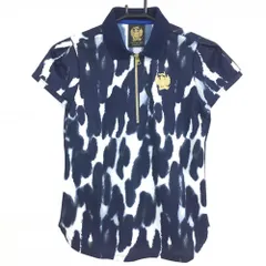 ★特価★【新品】ビバハート×DRESSCAMP 半袖ポロシャツ ネイビー×白 総柄 ハーフジップ レディース 40 ゴルフウェア VIVA HEART