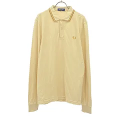 FRED PERRY フレッドペリー ロゴ刺繍 長袖 ポロシャツ M ベージュ 鹿の子 メンズ 古着