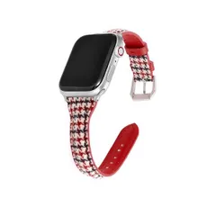 新品未使用品 590820424445 Apple Watch 千鳥格子柄 キャンバス生地 フェイクレザー バンド 42/44/45mm　千鳥格子柄レッド