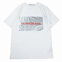 カルバンクライン Calvin Klein jeans ボックス ロゴ Tシャツ カットソー 半袖 クルーネック トップス M ホワイト メンズ 【中古】