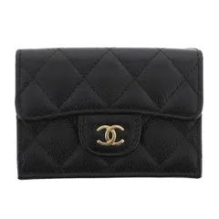 【美品】CHANEL （シャネル） クラシック スモール フラップ ウォレット 財布 三つ折り財布(小銭入有) AP0230 キャビアスキン Black ブラック ゴールド金具 used:A【中古】