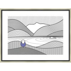 絵画 ハーディー「ライン パープル」 羊 ひつじ かわいい おしゃれ 壁掛け 額付き ギフト 4Lサイズ