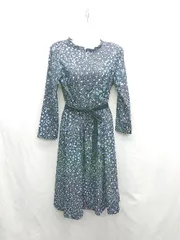 ◇ ⊂ ◎ Couture Brooch クチュールブローチ 総柄 長袖 ロング丈 ワンピース サイズ38 ネイビー ホワイト レディース E  【1501160002624】