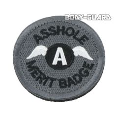 ASSHOLE MERIT BADGE　円形ワッペン　ブラック×グレー