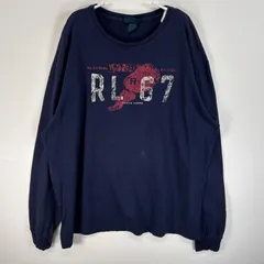 古着 90's/90年代 ポロバイラルフローレン Polo by Ralph Lauren 長袖Tシャツ ラバープリント ロゴ ウィングフット L  ネイビー メンズ
