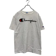 Champion 半袖 ロゴTシャツ M ホワイト チャンピオン クルーネック 刺繍ロゴ 袖ロゴ 古着卸 アメリカ仕入 a604-5237