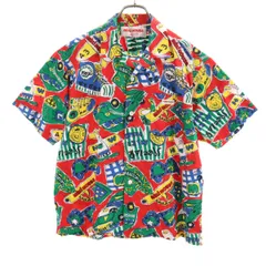 ミキハウス 日本製 総柄 半袖 オープンカラーシャツ M レッド系 mikihouse メンズ 古着 【240320】