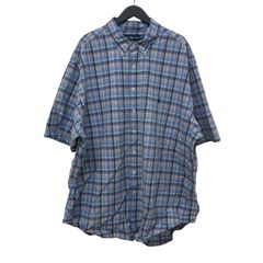 GM741 特大サイズ RALPH LAUREN ラルフローレン CLASSIC FIT 半袖 ボタンダウン シャツ トップス 羽織り コットン 綿 100% 水色系 チェック柄 総柄 メンズ 3XLT