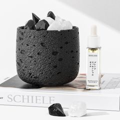 ストーンディフューザー アロマディフューザー 天然石300g アロマストーンセット アロマオイル10ml クレーター模様のカップ 白水晶 黒曜石 CJDUA クリスマス/バレンタイン/誕生日プレゼント 大切な方への贈り物 インテリアにも