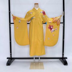 二尺袖 単品 卒業式着物 黄色 裄69cm LLサイズ  袴用着物 化繊 中古 4555