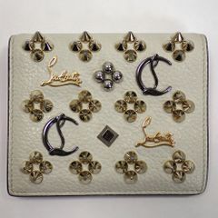 Th994362 クリスチャンルブタン パロマ 二つ折り財布 スタッズ 本革 ホワイト×レッド系 レディース Christian Louboutin 中古