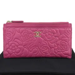 【本物保証】 希少 レア 布袋付 シャネル CHANEL カメリアナンバー5 ココマーク ファスナー付長財布 シール付 26番台 ラムスキン ピンク