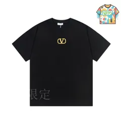 【今日WTO】VALENTINO ゴールド小標刺繍ロゴ黒 T シャツ-PE50