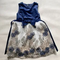 ドレス 子供 キッズ 150 発表会 舞台 ピアノ 結婚式 花 ワンピース ネイビー 刺繍 プリンセス