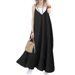 [ReiLuana] キャミワンピース レディース Aライン ロング丈 体型カバー マタニティ 着痩せ 春 夏 秋 (JP, アルファベット, L, ブラック) [ブラック] [L]