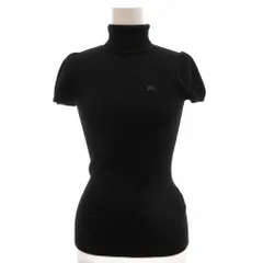 バーバリーブルーレーベル BURBERRY BLUE LABEL ニット セーター リブ タートルネック ロゴ刺繍 半袖 38 S 黒 ブラック /AE