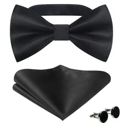 蝶ネクタイ メンズ ワンタッチ ブラック 黒 ボウタイ チーフ カフスボタン セット 結婚式 フック式 簡単着脱 プレゼント 新郎 おしゃれ n7