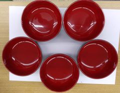 山中塗　多用丼５客揃　直径約12cm、高さ約6cm