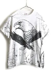 90s USA製 ■ イーグル オールオーバー プリント 半袖 Tシャツ ( メ