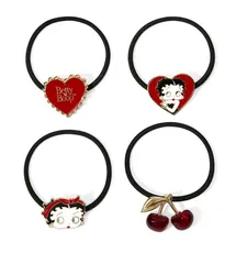 Betty Boop　ベティちゃん　ヘアゴム　4個セット　ヘアアクセサリー　ハート　チェリー　ファッションアイテム　可愛い　アメコミ　キャラクター　平成　レトロ　ギフト　プレゼント　海外雑貨のサムネイル