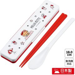 サンリオ ハローキティ 音が鳴らないコンビセット（ お箸・スプーンセット ) 　箸18cm　安心 日本製  食洗器対応 人気人気商品　キッズ　大人　ランチ　お弁当　日焼け HELLO KITTY キティちゃん 推し かわいい プレゼント  SummerDays