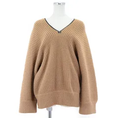 【極美品】HERMES エルメス 2010AW 鹿革 レザーパイピング Vネック ニット キャメル100％ リブ編み プルオーバー セーター レディース サイズ 42 キャメル イタリア製