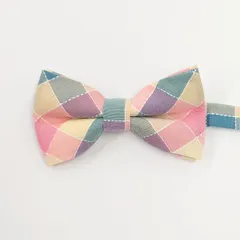 1蝶ネクタイ　ベージュ　ピンク　ブルー　チェック　結婚式　新郎新婦　タキシード