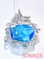 K18WG/K14WG ブルートパーズ ダイヤモンド ペンダントトップ ブローチ【S361】