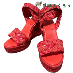【未使用】エルメス HERMES イネス  エスパドリーユ ウェッジソール サンダル　アンクルストラップ コーラル　サイズ35　赤