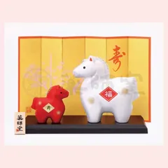 干支置物　錦彩　招福午（紅白・大）　◎2個目～大幅値引き対象商品　※オブジェ,開運,縁起物,招福,寿,古来,伝統,ドール,リーズナブル,レトロモダン,えと,お正月,迎春,飾り,十二支,うま,馬,ホース,2026年,令和8年,陶器,陶製,可愛い,かわいい